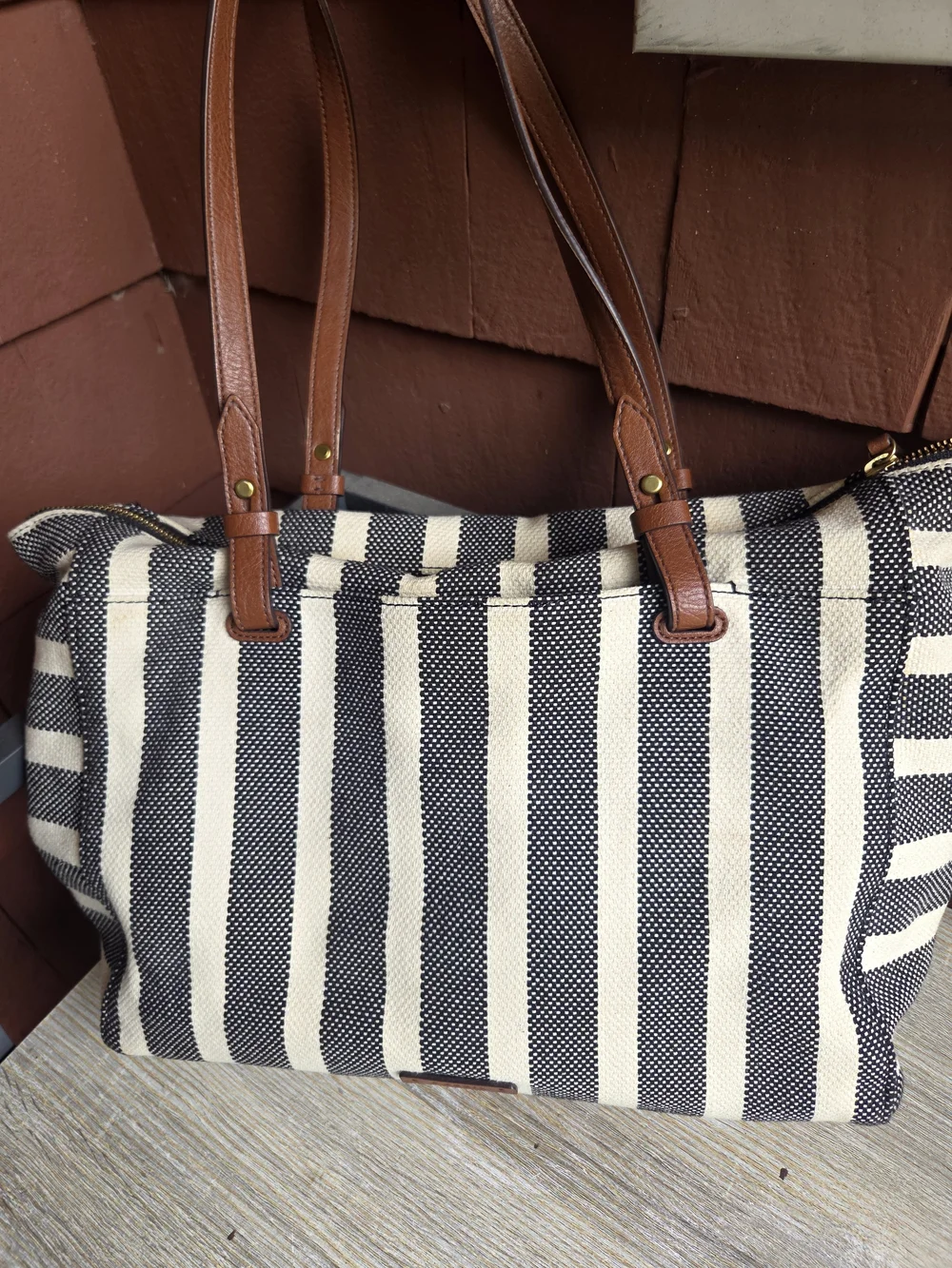 Fossil Rachel Tote Black Stripe Black And Cream Summer Diaper Bag Nautical
